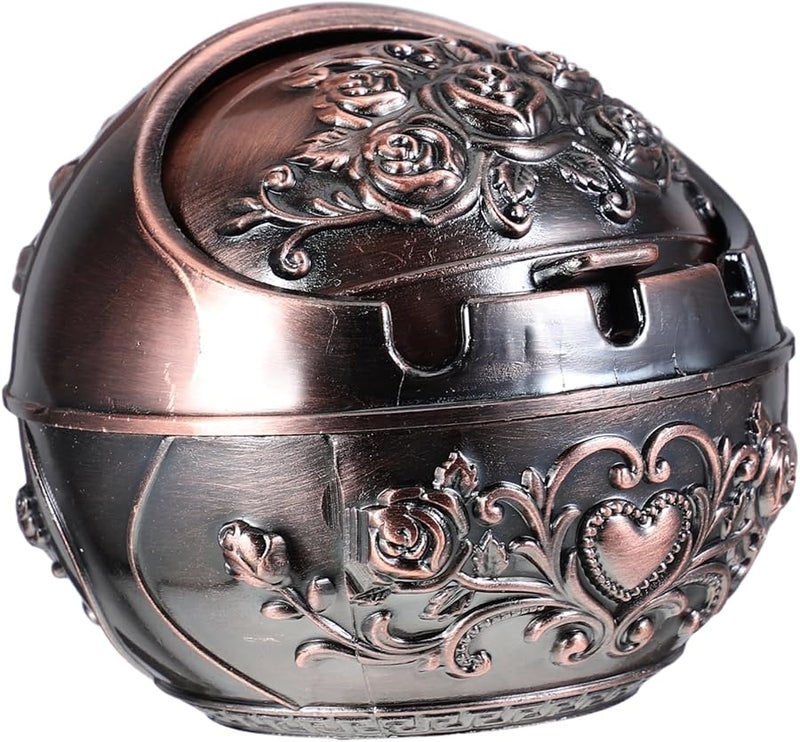 منفضة سجائر معدنية مستديرة مع غطاء للمنزل داخلية خارجية محمولة لغرفة المعيشة - Image 1